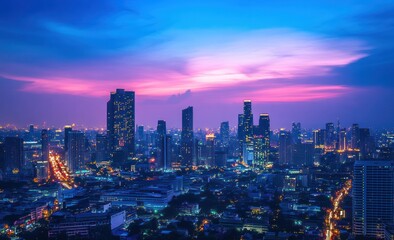Obraz premium Bangkok Skyline at Twilight: A Breathtaking Urban Panorama