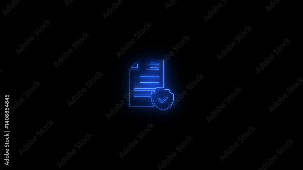 Poster glowing neon line document with check mark sign,verify complete sign, approved, check mark animation