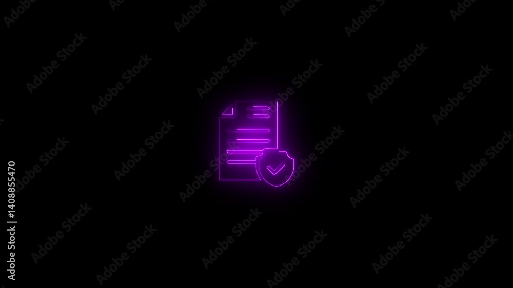 Poster glowing neon line document with check mark sign,verify complete sign, approved, check mark animation