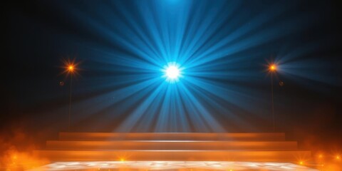 Dramatic Stage Lighting Blue Spotlight Orange Haze Empty Podium