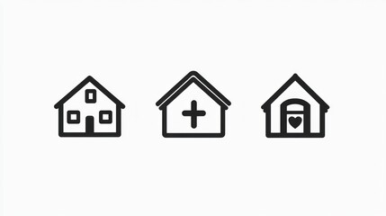 House icons home, hospital, pet shelter; website design