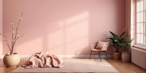 Pink Room Interior Design Cozy Chair Plants Blanket