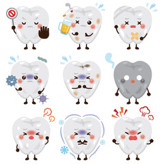 様々な状態の歯のキャラクター