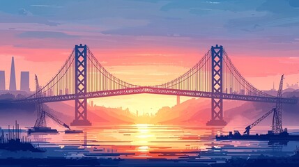 Fototapeta premium Beautiful bridge in the sunset