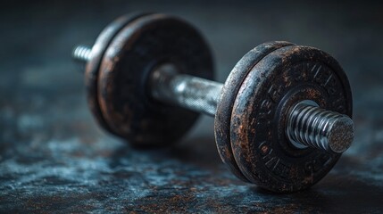 Fototapeta premium Weathered Dumbbell on Dark Surface