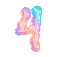 Fototapeta premium 3D Number 4 Bubble Soap Blobs – Transparent Colorful Bubble Font for Birthday and Celebration Design