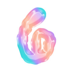 3D Number 6 Bubble Soap Blobs – Transparent Colorful Bubble Font for Birthday and Celebration Design