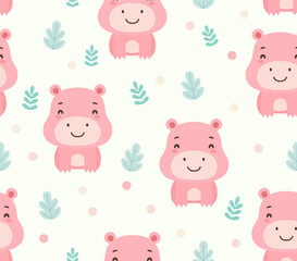 Hippo Hippopotamus cartoon pattern seamless background vector illustration