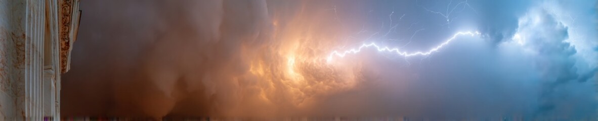 Fototapeta premium Elemental Power Dynamics Cinematic Climate Crisis Visualization - Dramatic Atmospheric Electrical Discharge Revealing Natures Turbulent Energy Landscape