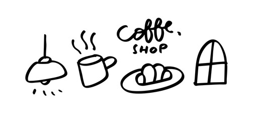 set of hand drawn coffee shop element