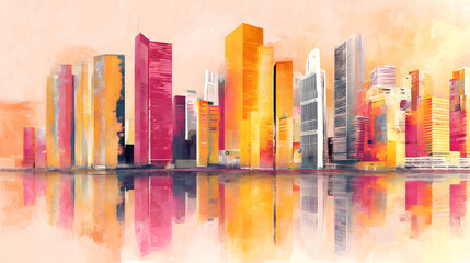 vibrant Colorful Metropolis watercolor