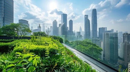 Fototapeta premium Urban green rooftop garden city view