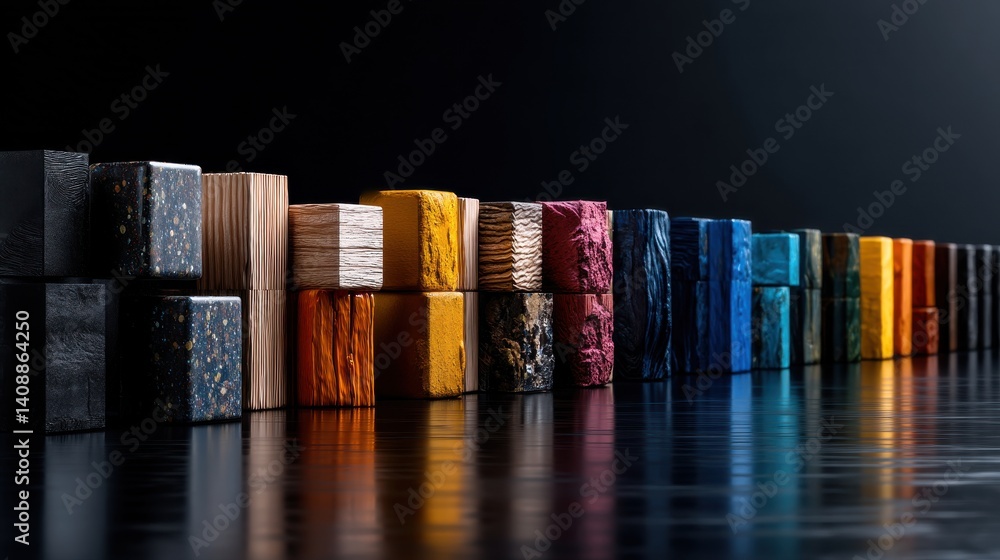 Poster A row of colorful blocks with a black background
