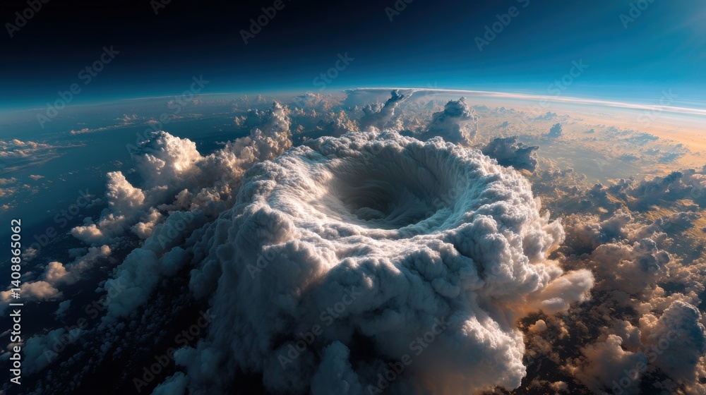 Poster a large cloud of white and gray clouds with a hole in the middle