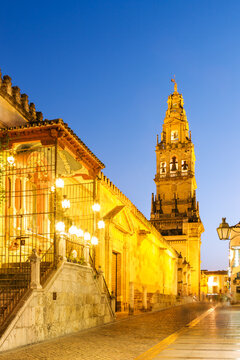 Bell tower of the Mezquita (mosque) at dusk, Cordoba, Spain