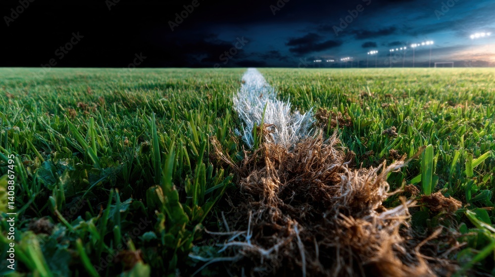 Poster a field of grass with a white line on it