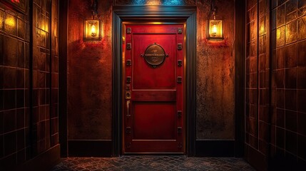 Vintage speakeasy entrance with a password-protected door and ambient dim lighting for mystery.  