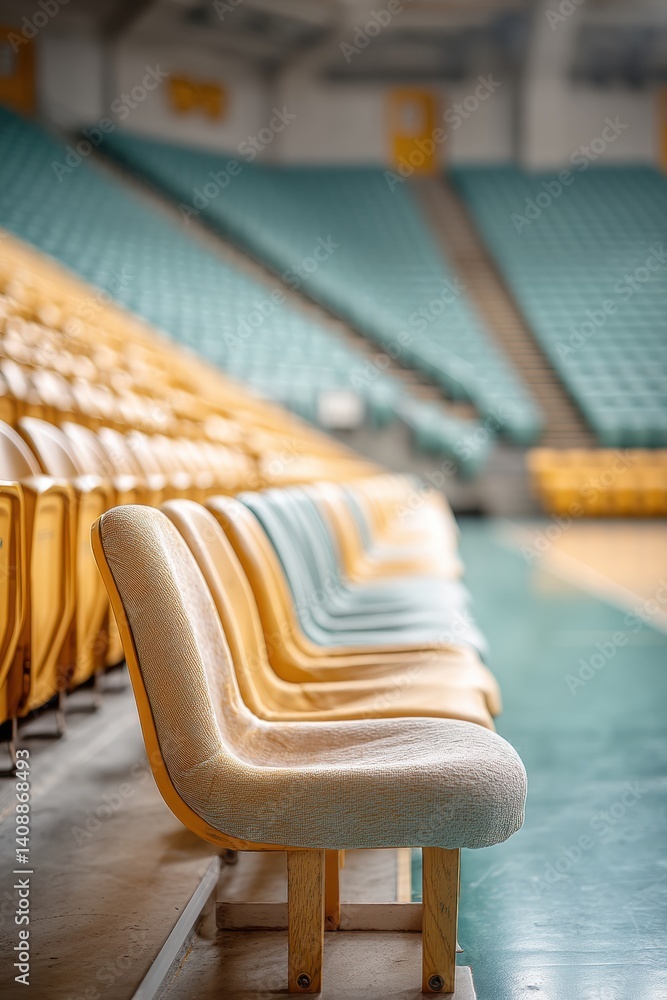 Poster modern arena architecture minimalist seating design reveals spatial potential, capturing anticipatio