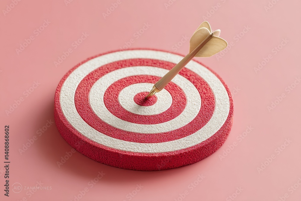 Poster minimalist achievement visualization precision arrow targeting bullseye on soft pastel background - 