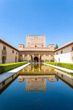 Spain, Andalusia, Granada, The Alhambra, Court of the Myrtles (Patio de los Arrayanes)