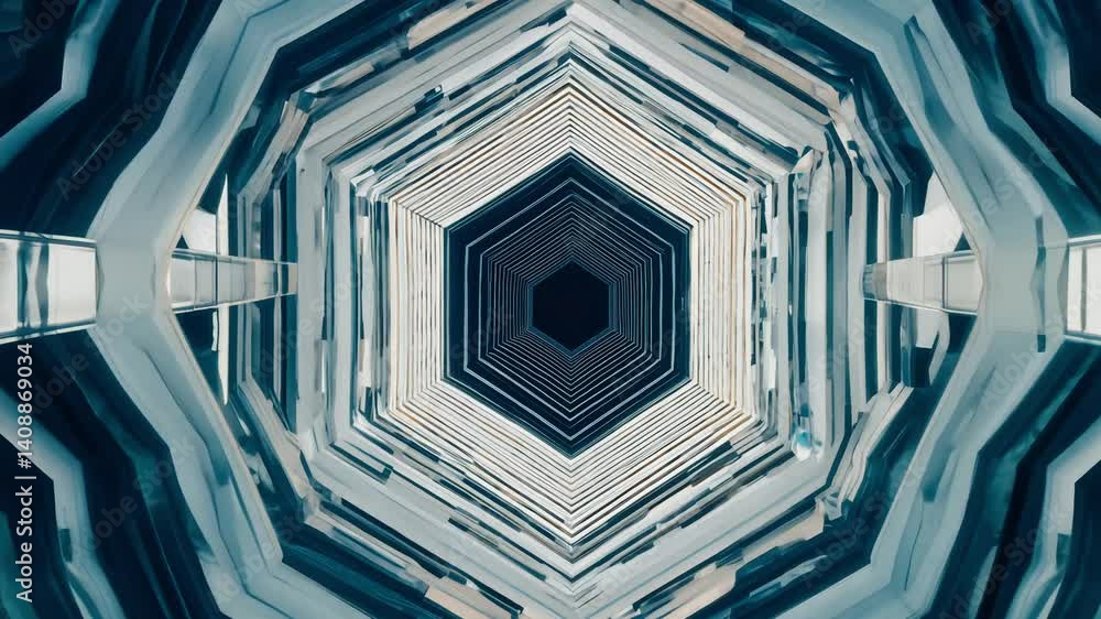 Poster camera zoom in on a single hexagon revealing a complex fractal pattern within, side lit to emphasize