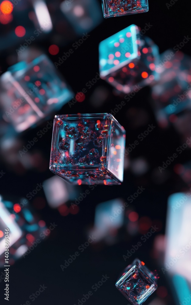 Poster Immersive Quantum Data Visualization Holographic Cubes in Cyberspace - Next-Gen Digital Transformation and AI-Powered Analytics Breakthrough