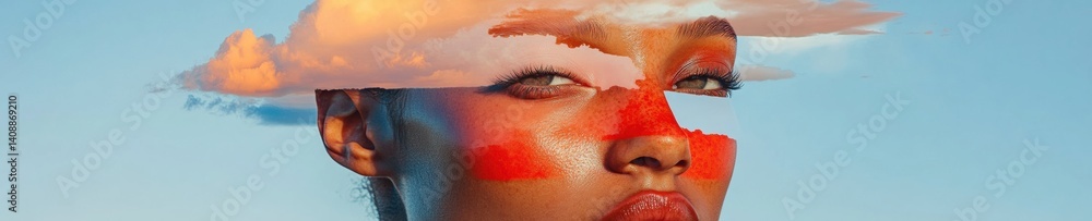Aufkleber universal day of culture vibrant digital portrait blending surreal cloud aesthetics with gen z creat