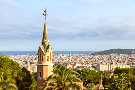 Park Guell and city of Barcelona, Catalonia, Spain