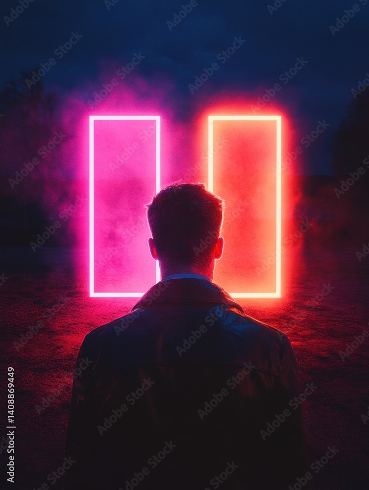 Leinwandbilder retro synthwave digital transformation immersive gen z tech vision with neon portals of innovation a