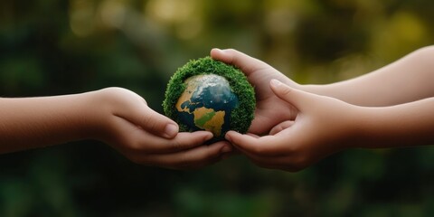 Green Future Shared Eco-Conscious Climate Collaboration Visualizing Global Sustainability Through Gentle Hands Nurturing Earths Regenerative Potential in Organic Design