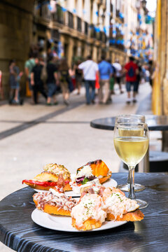 Typical Pintxos (Tapas) of San Sebastian, Basque country, Spain