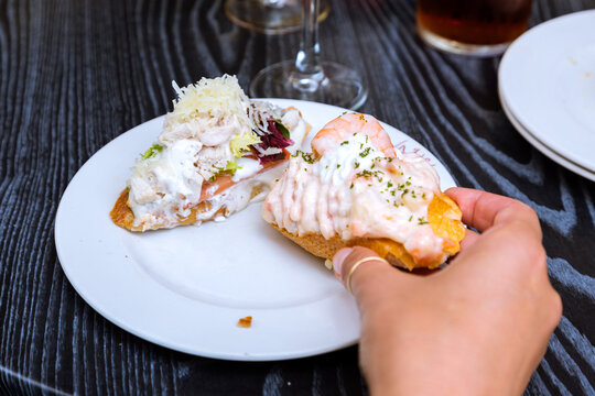 Typical Pintxos (Tapas) of San Sebastian, Basque country, Spain