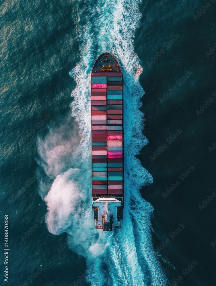 Poster global logistics resilience aerial cargo container vessel navigating turbulent waters - dynamic supp