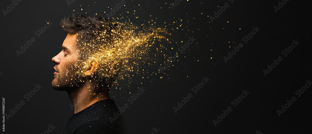 Aufkleber Quantum Consciousness Visualization Golden Neural Network Dynamics in Human Energy Field - Innovative Wellness Technology and Transformative Digital Health Imaging