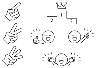 指_人_表彰台（白黒）