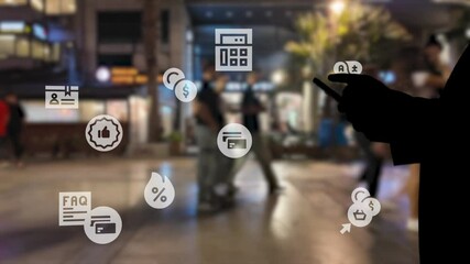 Omni channel technology of online retail business method. Multichannel marketing on social media network platform offer service of internet payment channel, online retail shopping and omni digital app - Powered by Adobe