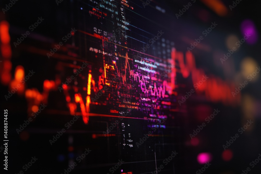 Leinwandbilder Cyberpunk Data Visualization Glitchy Financial Analytics with Neon Distortion - Next-Gen Market Intelligence for Tech-Driven Investors and Digital Strategists