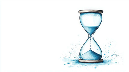 Blue Hourglass with Sand in Motion Represents Time and Patience in a Minimalist Style