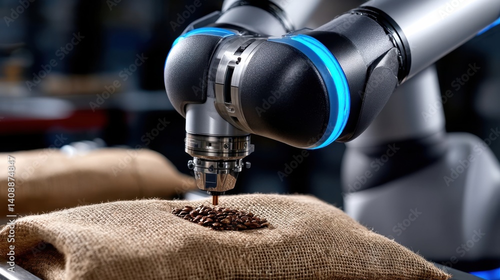 Poster A robot is making coffee with a machine