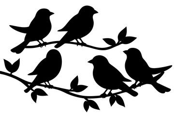 Charming Bird Silhouettes On Branch With Leaves Artistic Vector Illustration Design Elements For Creative Projects ©  MST RABEYA  BEGUM