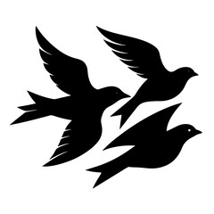 Group Of Black Bird Silhouettes Flying Gracefully In Harmony Against A Clean White Background Illustration