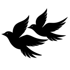 Two Black Silhouette Birds In Flight Symbolizing Freedom And Peace On A White Background Vector Illustration