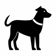 Simple Vector Illustration Of A Domestic Dog In Silhouette With White Collar Posing On A White Background