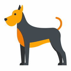 Minimalist Dog Illustration Standing Alert With Dark Gray Coat And Orange Markings For Pet Designs