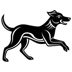 Silhouette Illustration Of A Running Dog With Decorative Lines In Black And White Vector Graphic