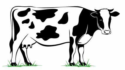 Holstein Cow Standing In A Field Black And White Vector Illustration Farm Animal Livestock Dairy Breed Cattle Agriculture Concept