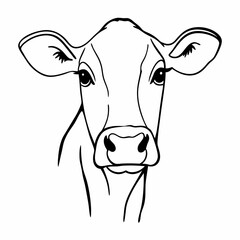 Cow Face Vector Illustration With Farm Animal Detail In Black And White Linear Art Style For Agricultural Projects