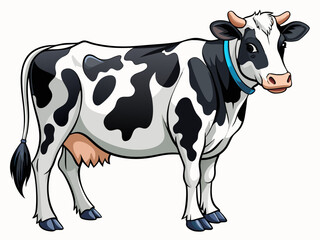 Cartoon Holstein Cow Vector Illustration Standing Profile Dairy Cattle With Black And White Spots Isolated On White