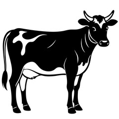 Striking Black And White Vector Illustration Of A Dairy Cow Standing In Profile Isolated On White