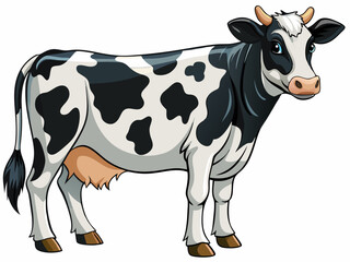 Cartoon Dairy Cow Illustration Standing In Full Length Isolated On White Background For Kids And Education Projects